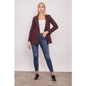 Jument 37013 Düğme Detaylı Uzun Kol Şık Ofis Süs Cep Kapaklı Kumaş Mürdüm Kadın Blazer Ceket
