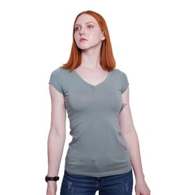 Jument 5611 V Yaka Kısa Kol Likralı Pamuk Kumaş Koyu Mint Kadın Body