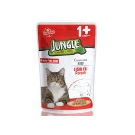 Jungle 100 gr Pouch Sığır Eti Parçalı Soslu Yetişkin Kedi Konservesi