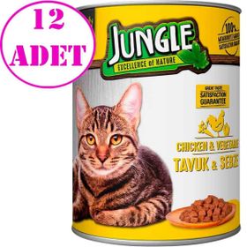 Jungle 12x415 gr Tavuklu Sebzeli Kedi Konservesi
