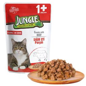 Jungle Pouch Dana Eti Parçalı Soslu 100 gr Yetişkin Kedi Konservesi