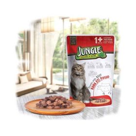 Jungle Pouch Dana Eti Parçalı Soslu 100 gr Yetişkin Kedi Konservesi