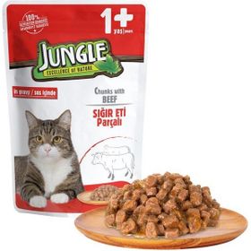 Jungle Pouch Dana Eti Parçalı Soslu 100 gr Yetişkin Kedi Konservesi