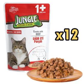 Jungle Pouch Dana Eti Parçalı Soslu 12x100 GR Yetişkin Kedi Konservesi