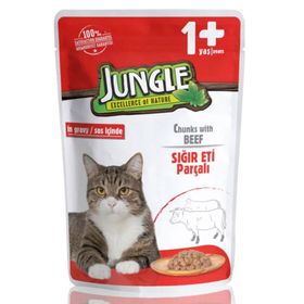 Jungle Pouch Dana Eti Parçalı Soslu 24x100 gr Yetişkin Kedi Konservesi