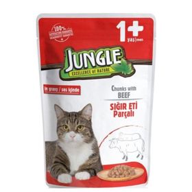 Jungle Pouch Gravy Soslu 100 gr Somon+100 gr Tavuk+100 gr Biftek Konserve Yetişkin Kedi Maması