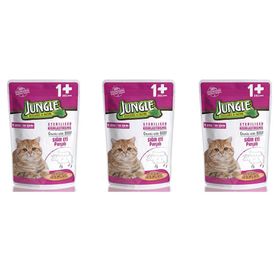 Jungle Pouch Gravy Soslu Biftek Etli 3x100 gr Konserve Kısırlaştırılmış Kedi Maması