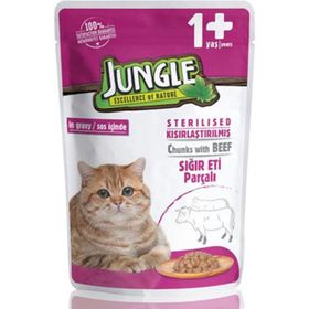 Jungle Pouch Gravy Soslu Biftekli 3x100 gr Konserve Kısırlaştırılmış Yaş Kedi Maması