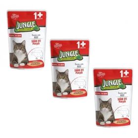 Jungle Pouch Gravy Soslu Biftekli 3x100 gr Konserve Kısırlaştırılmış Yaş Kedi Maması