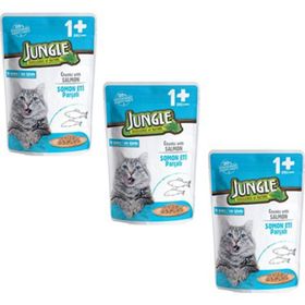Jungle Pouch Gravy Soslu Somonlu 3x100 gr Konserve Yetişkin Kedi Maması
