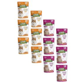 Jungle Pouch Kısırlaştırılmış Gravy Soslu Karışık Paket Tavuklu Biftekli 12x100 gr Yaş Kedi Maması