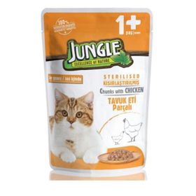Jungle Pouch Kısırlaştırılmış Gravy Soslu Karışık Paket Tavuklu Biftekli 12x100 gr Yaş Kedi Maması