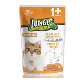 Jungle Pouch Kısırlaştırılmış Gravy Soslu Tavuk ve Biftekli 4x100 gr Yetişkin Kedi Maması