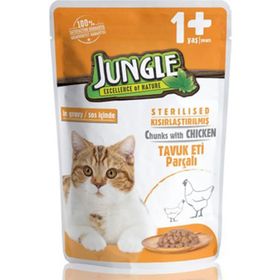 Jungle Pouch Kısırlaştırılmış Gravy Soslu Tavuklu Yaş 24x100 gr Kedi Maması