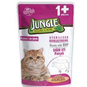 Jungle Pouch Sığır Eti Parçalı Kısırlaştırılmış 12x100 gr Kedi Konservesi