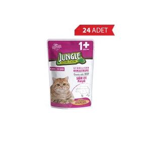 Jungle Pouch Sığır Eti Parçalı Kısırlaştırılmış 24x100 gr Kedi Konservesi