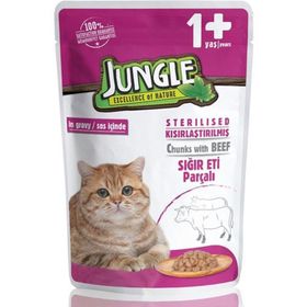 Jungle Pouch Sığır Eti Parçalı Kısırlaştırılmış 6x100 gr Kedi Konservesi