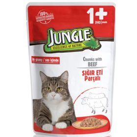 Jungle Pouch Sığır Eti Parçalı Soslu 12x100 gr Yetişkin Kedi Konservesi