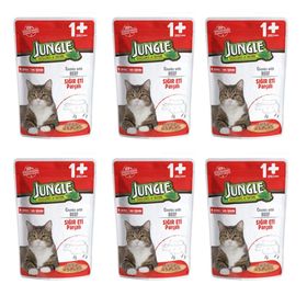 Jungle Pouch Sığır Eti Parçalı Soslu 6x100 gr Yetişkin Kedi Konservesi