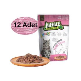 Jungle Pouch Tavuk Eti Parçalı 12x100 gr Yavru Kedi Konservesi