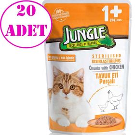 Jungle Tavuklu Soslu Pouch 20x100 gr Konserve Kısır Kedi Maması