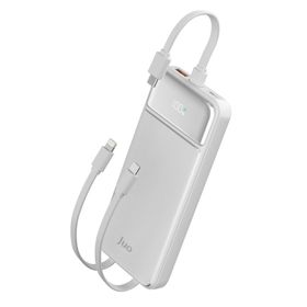Juo 10000 mAh 22.5W Led Ekranlı Lightning ve Type-C Beyaz Kablolu Powerbank Taşınabilir Hızlı Şarj