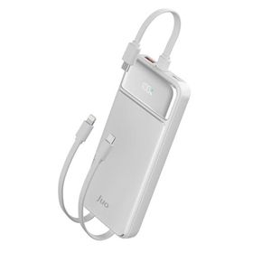 Juo 10000 mAh 22.5W Led Ekranlı Lightning ve Type-C Beyaz Kablolu Powerbank Taşınabilir Hızlı Şarj