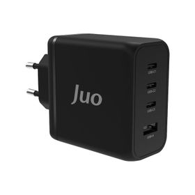 Juo 100W 4 Portlu USB-C + USB-A GaN iPhone ve Macbook ve Notebook Uyumlu PD Type-C Siyah Hızlı Şarj Cihazı