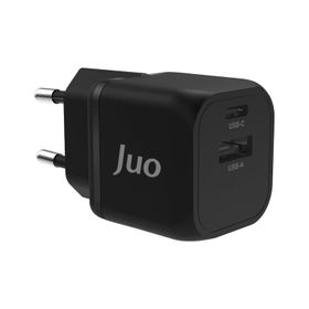 Juo 20W GaN USB-C + USB-A iPhone ve iPad ve Android Uyumlu PD QC4.0 Type-C Siyah Hızlı Şarj Cihazı