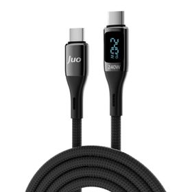 Juo 240W Dijital Led Ekranlı E-Mark Çipli PD 3.1 USB Type-C to Type-C 1 mt Hızlı Şarj ve Data Kablosu