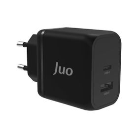 Juo 45W GaN USB-C + USB-A iPhone ve iPad ve Macbook ve Samsung Uyumlu PD Type-C Siyah Hızlı Şarj Cihazı