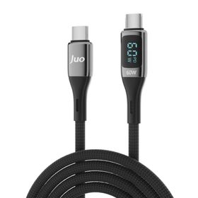 Juo 60W 2 mt USB Type-C to Type-C Dijital Led Ekranlı Örgülü Hızlı Şarj ve Data Kablosu