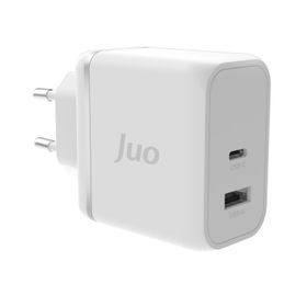 Juo 65W GaN USB-C + USB-A iPhone ve iPad ve Macbook ve Notebook Uyumlu PD Type-C Beyaz Hızlı Şarj Cihazı