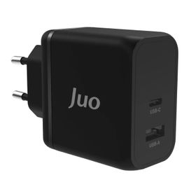 Juo 65W GaN USB-C + USB-A iPhone ve iPad ve Macbook ve Notebook Uyumlu PD Type-C Siyah Hızlı Şarj Cihazı