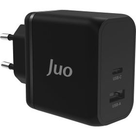 Juo 65W GaN USB-C + USB-A iPhone ve iPad ve Macbook ve Notebook Uyumlu PD Type-C Siyah Hızlı Şarj Cihazı