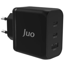 Juo 65W USB-C + USB-A 3 Portlu GaN iPhone ve Macbook ve Notebook Uyumlu PD Type-C Siyah Hızlı Şarj Cihazı