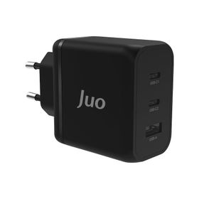 Juo 65W USB-C + USB-A 3 Portlu GaN iPhone ve Macbook ve Notebook Uyumlu PD Type-C Siyah Hızlı Şarj Cihazı