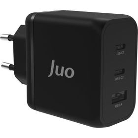 Juo 65W USB-C + USB-A 3 Portlu GaN iPhone ve Macbook ve Notebook Uyumlu PD Type-C Siyah Hızlı Şarj Cihazı