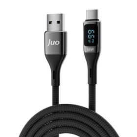 Juo 66W USB-A to USB Type-C 1 mt Dijital Led Ekranlı Örgülü Hızlı Şarj ve Data Kablosu