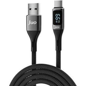 Juo 66W USB-A to USB Type-C 2 mt Dijital Led Ekranlı Örgülü Hızlı Şarj ve Data Kablosu