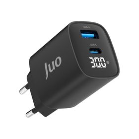 Juo GAN 30W Led Ekranlı Type-C ve USB-A Android iPhone Uyumlu Hızlı Şarj Cihazı