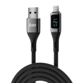 Juo iPhone iPad 12W 2 mt Dijital Led Ekranlı USB-A to Lightning Örgülü Hızlı Şarj ve Data Kablosu