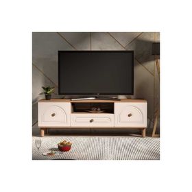 Just Home Begonya 53x41x150 cm Atlantik Çam Beyaz 3 Kapaklı ve Raflı TV Ünitesi