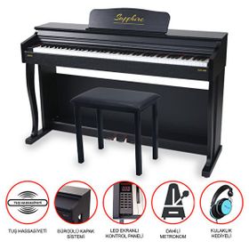 Jwin Sapphire SDP-220BK Çekiç Aksiyonlu 88 Tuşlu Siyah Dijital Piyano