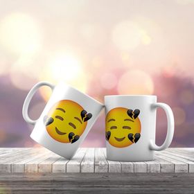 K-147 Kalbi Kırık Gülen Emoji Baskılı Hediyelik Kupa Bardak