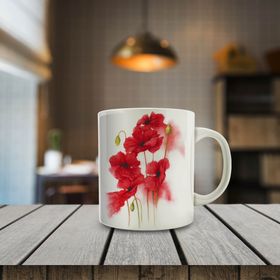 K0214 Kırmızı Gelincik Çiçeği Baskılı Kupa Bardak
