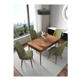 Kaffahome Fixed Barok 70x110 cm Mutfak Masası ve 4 Adet Haki Sandalye Takımı