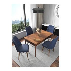 Kaffahome Fixed Barok 70x110 cm Mutfak Masası ve 4 Adet Lacivert Sandalye Takımı