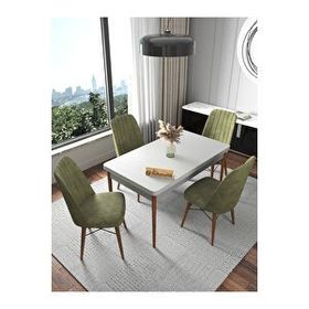Kaffahome Fixed Beyaz 70x110 cm Mutfak Masası ve 4 Adet Haki Sandalye Takımı