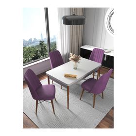 Kaffahome Fixed Beyaz 70x110 cm Mutfak Masası ve 4 Adet Mürdüm Sandalye Takımı